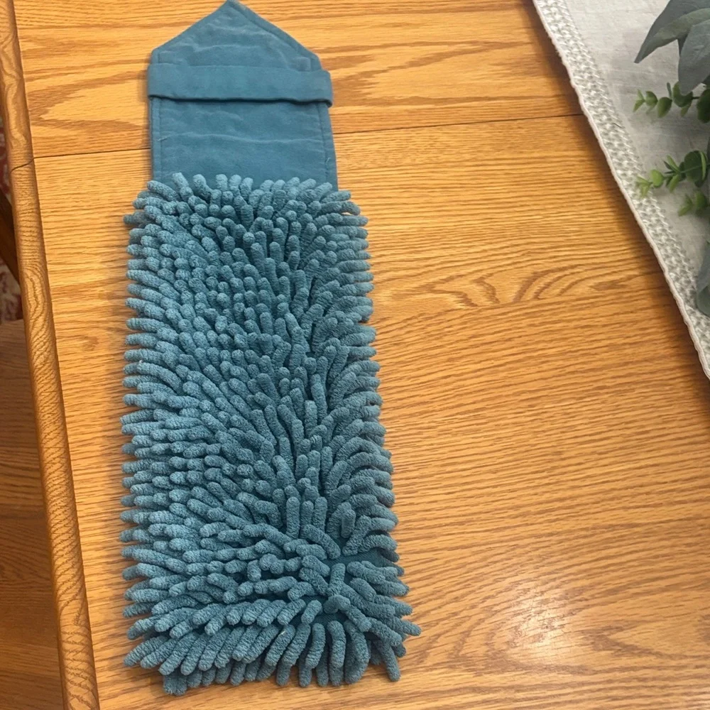 Teal Chenille Microfiber hand towel with  Snowflake Accent